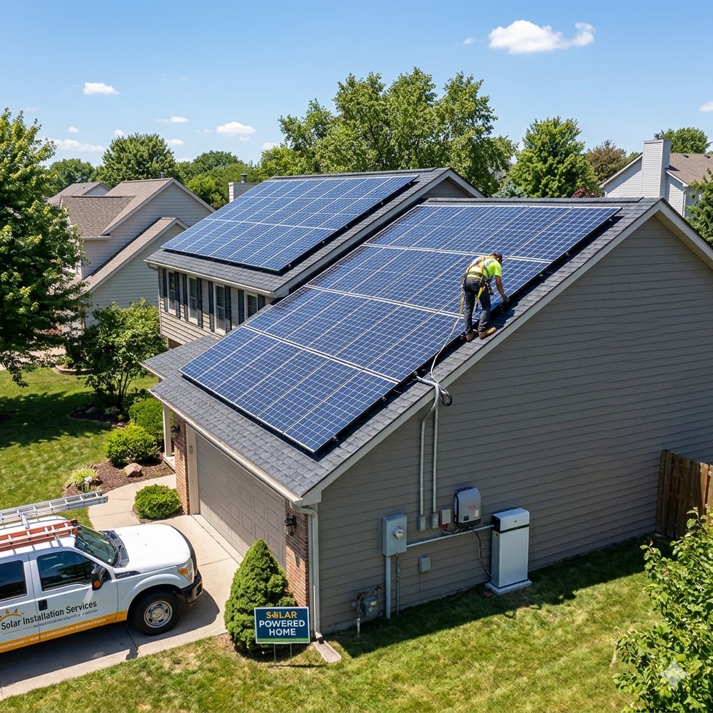 Solar installation residential Labour for installation of solar panels on residential rooftop including mounting, wiring to inverter and safety checks. Price per panel.